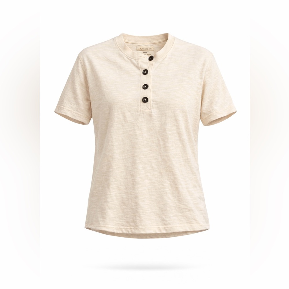 Madewell Women’s Raw Edge Henley Tee Shirt Button Down Cream Sz XXS - Picture 1 of 6